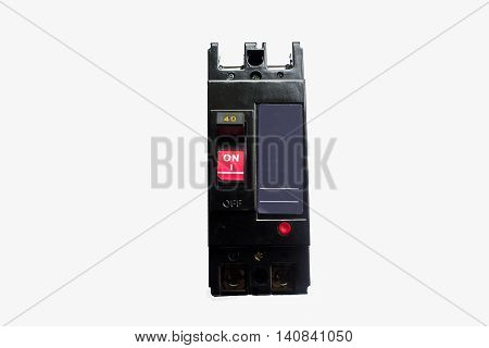 Circuit breaker 240v 40A isolated on white background.