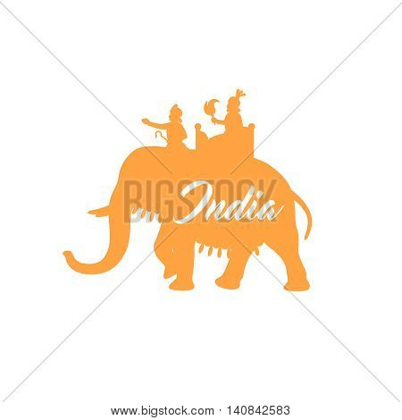 Indian maharaja sitting on elephant orange silhouette. Vector illustration