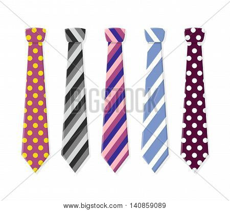 Set neck ties for business and casual attire. Tie in flat style isolated on white background.