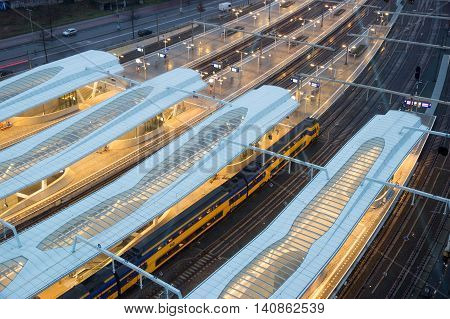 ARNHEM THE NETHERLANDS - NOV 21 2015: View on the platforms of the new Arnhem Central Station.