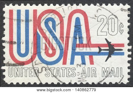 MOSCOW RUSSIA - CIRCA APRIL 2016: a post stamp printed in the USA shows symbols of American Airmail circa 1968