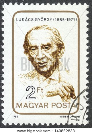 MOSCOW RUSSIA - CIRCA APRIL 2016: a post stamp printed in HUNGARY dedicated to the 100th Anniversary of the Birth of Gyorgy Lukacs circa 1985
