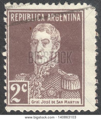 MOSCOW RUSSIA - CIRCA APRIL 2016: a post stamp printed in ARGENTINA shows a portrait of General San Martin the series 