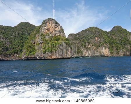 Thailand Phuket, view from the maya beach at phi phi leh island thailand