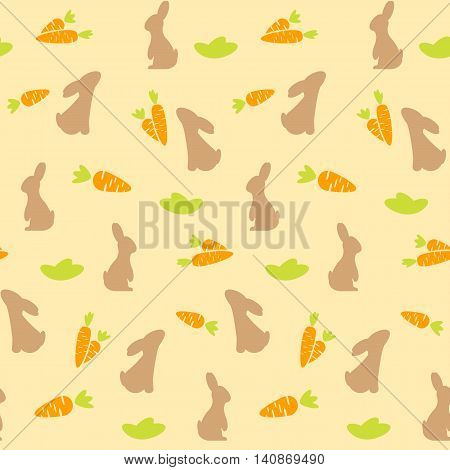 Vector seamless pattern with rabbits and carrots. Childish background.