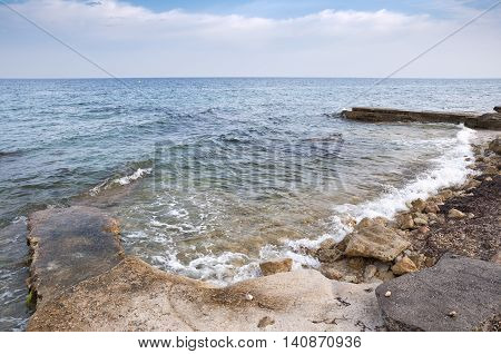 Breakwater. Picture taken in Santa Pola town. It is a coastal town located in the comarca of Baix Vinalopo in the Valencian Community Alicante Spain by the Mediterranean Sea.