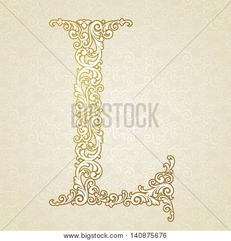 Gold Font Type Letter L, Uppercase.