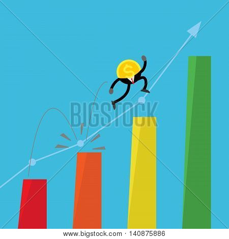 coin in business man suit jump up to the top of the graph