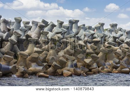 Romania Black Sea Coast. The Black Sea shore marine pier.