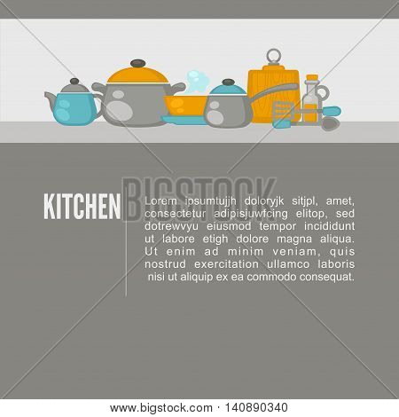 Kitchen equipment objacts background. Flat design kitchen concept. Vector illustration.
