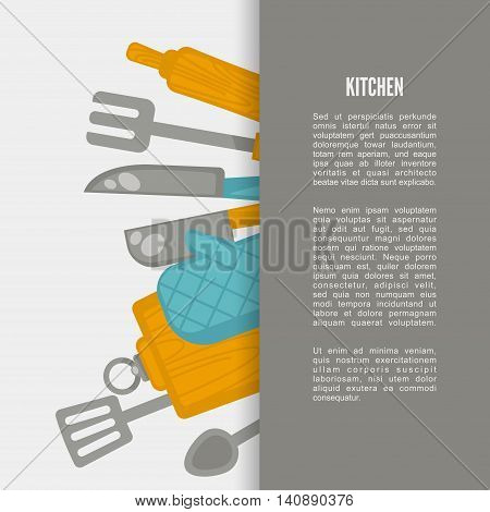 Kitchen equipment objacts background. Flat design kitchen concept. Vector illustration.