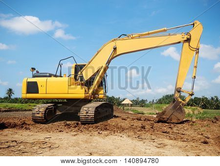 Excavator machine working at construction site  п