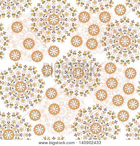Seamless geometric pattern of the composite pattern with traditional elements of the Chuvash culture on a white background. Vector illustration