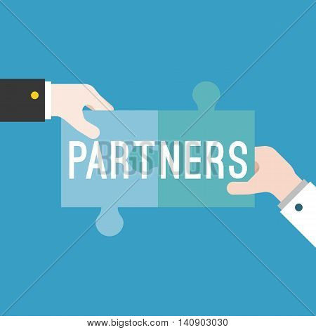 Two hands connecting puzzle elements, Partnership Concept