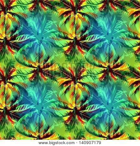 Tropical seamless background -  sunset on palm beach, can be used for printing on fabric