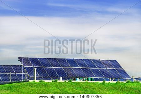 Photovoltaic power station, solar park. Group of solar panel.