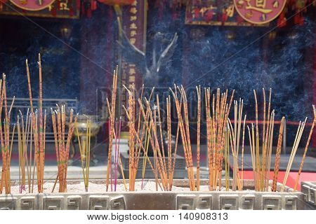 Incense sticks burning in Wong Tai Sin temple, Hong Kong S.A.R.