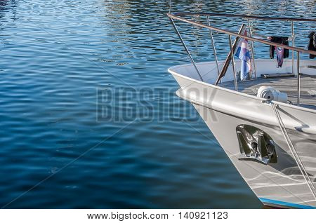front of boat near the port of Antwerp