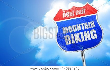 moutain biking, 3D rendering, blue street sign