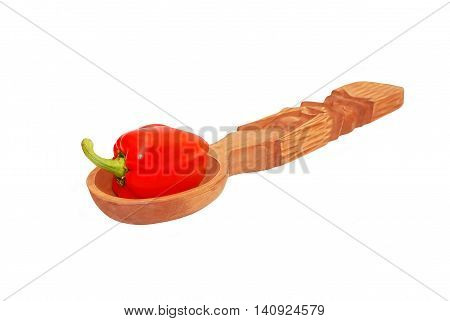 Red Pepper In Wooden Spoon