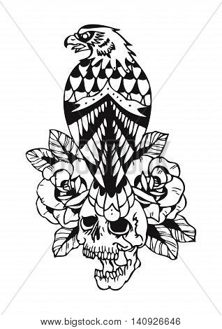 eagle and skull old school tattoo illustration
