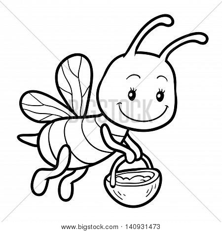Coloring Book, Coloring Page With A Small Bee
