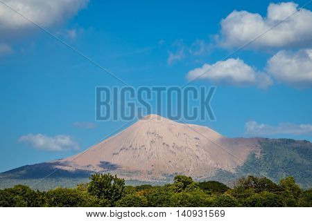 Telica volcano view from Nicaragua with blue sky