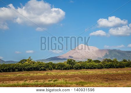Telica volcano view from Nicaragua with blue sky