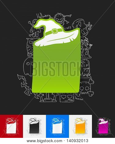 hand drawn simple elements with witch hat paper sticker shadow