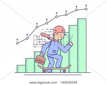 Business growth flat concept. Graph progress and graphic chart, vector illustration