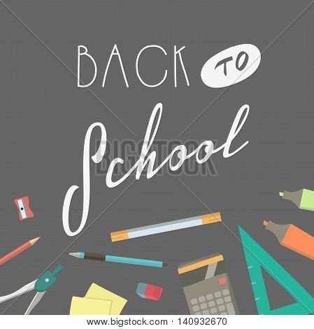 School illustration. Triangle pencil eraser pen. Vector