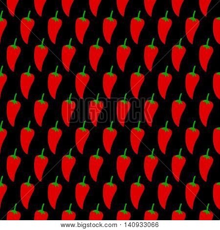 Pepper seamless black pattern. Vector illustration of  image of pepper on a black background.