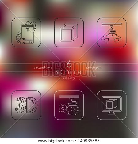 three d printer modern icons for mobile interface on blurred background