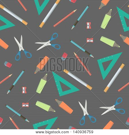 Back to school vector background with triangle pen scissors etc.
