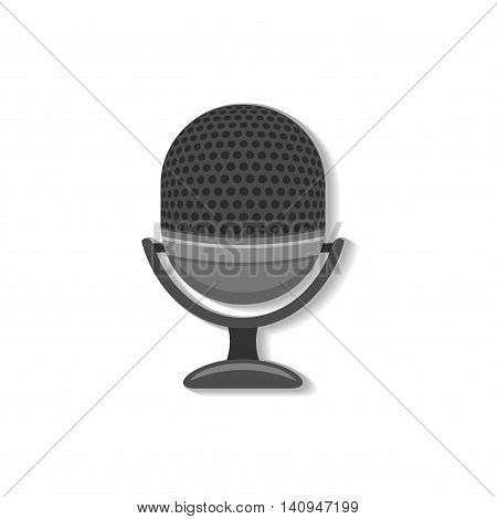 Retro microphone web icon in flat design with shadow. Vector illustration isolated on white background.