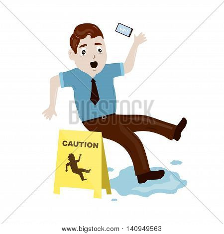 businessman slipped on a wet floor illustration