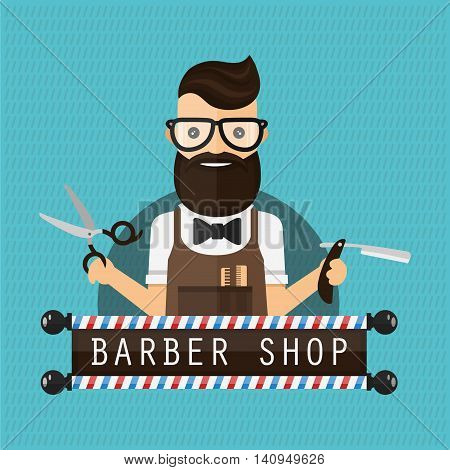 Barber shop vintage hipster flat vector illustration