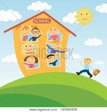 Happy children in school. Close-knit class. To go to school.