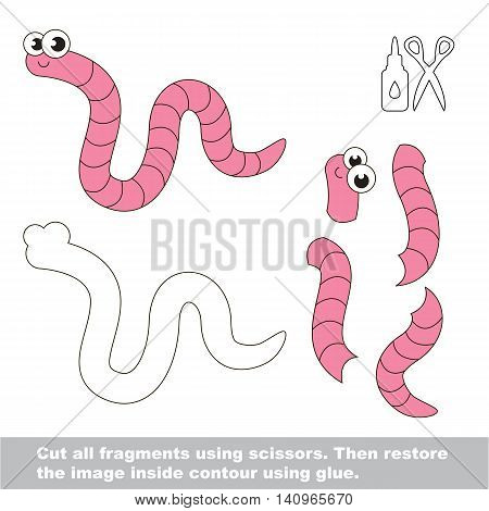 Use scissors and glue and restore the picture inside the contour. Easy paper game for kids. Simple kid application with Pink Worm.
