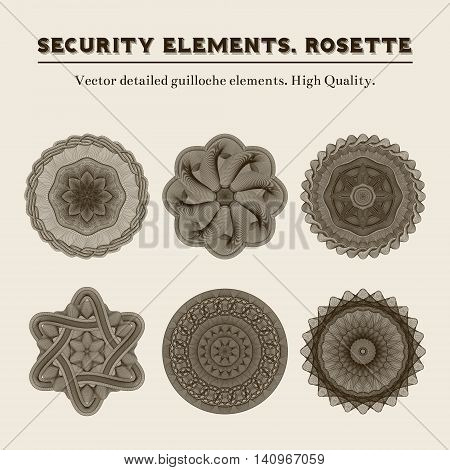 Security elements. Rosette. Vector detailed guilloche elements. High Quality.