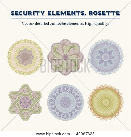 Security elements. Rosette. Vector detailed guilloche elements. High Quality. Colorful.