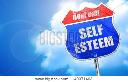self esteem, 3D rendering, blue street sign