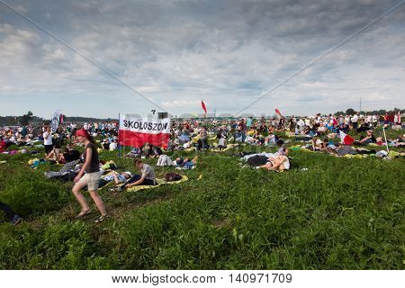 KRAKOW POLAND - JUL 31 2016: Unidentified participants of World Youth Day and International Catholic youth Convention July 25-31. This year festival was visited by Pope Francis.