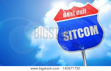 sitcom, 3D rendering, blue street sign