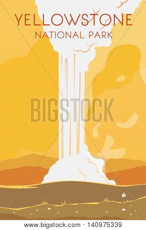 Vector retro poster. Yellowstone national park. Flat design