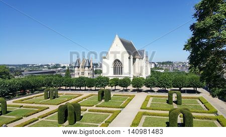 The interior gardens at the Castle of Angers and the Chapel, Angers, France