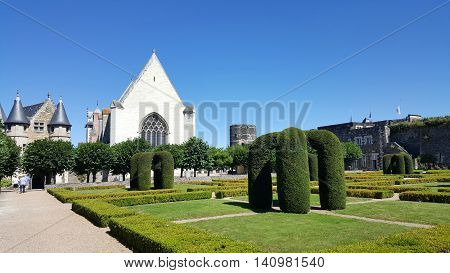 The interior gardens at the Castle of Angers, France