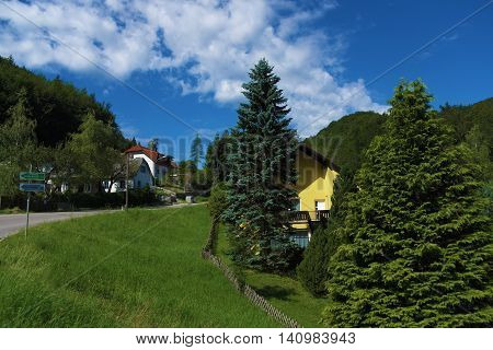 Village in area near Wiener Neustadt in summer sunny day