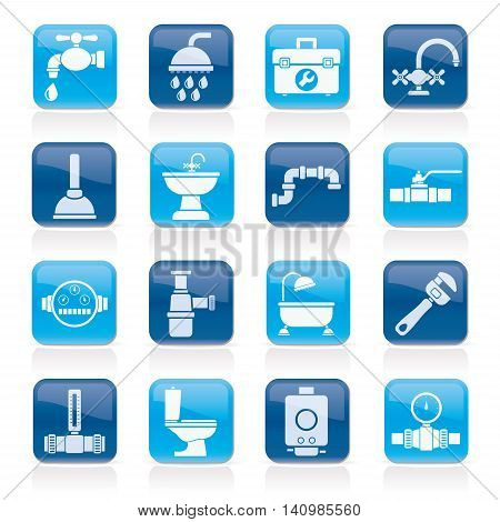 plumbing objects and tools equipment icons - vector icon set
