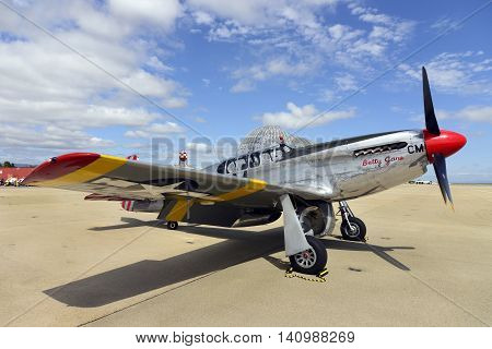MOUNTAIN VIEW, CALIFORNIA - MAY 26, 2016: A rare P-51C Mustang owned by the Collings Foundation was on display at Moffett Field in California during the yearly Wings Of Freedom Tour. This is 1 of only 5 built during WWII